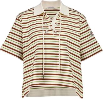 Moncler Gestreepte Katoenen Poloshirt - Dames - Polos - Beige - XS - Katoen - Tops