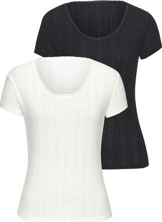 Vivance T-Shirt VIVANCE, Damen, Gr. 32/34, schwarz-weiss (schwarz, creme), Strick, Obermaterial: 100% Baumwolle, unifarben, k&ouml;rpernah, Rundhals, Shirts T-Shir