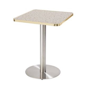 Oviala Mesa de comedor 60x60 cm pata plata y revestimiento terrazo/oro