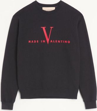Valentino Felpa Girocollo Valentino In Cotone Con Stampa Made In Valentino Uomo NERO/ROSSO XXL
