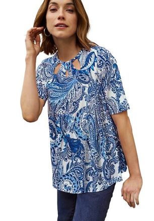Jessica London Stretch Knit Cutout Swing Tunic in Azure Mist Paisley at Nordstrom, Size 12