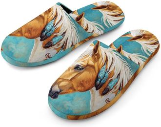 Generic Indian Horse Cotton Slippers for Men Memory Foam House Slippers Soft Anti-skid Sole Indoor Outdoor Shoes