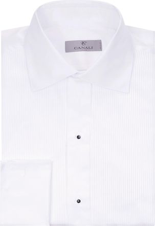 Canali White Pleated Dress Shirt Size 16.5