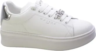 Ga&euml;lle Paris Schoenen, Dames, Wit, 38 EU, Leer, Witte Eco-leer Sneakers met Zilveren Details