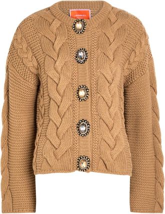 La DoubleJ LA Double J Portrait Crystal-embellished Wool-blend Cardigan - Camel - S (UK8-10 / S)