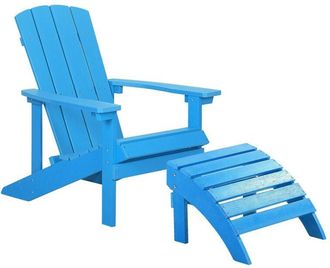 Beliani Beliani - Outdoor Lounger Chair Blue Plastic Wood with Footstool for Patio Yard Adirondack
