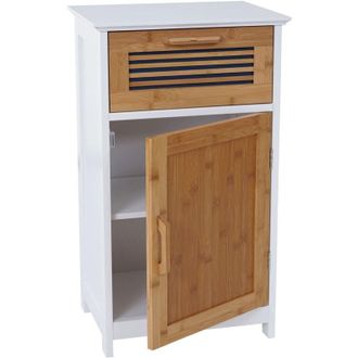 Hhg [NON UTILIZZATO] Arredo bagno armadietto comodino HHG-145 legno bambu e MDF mobile basso