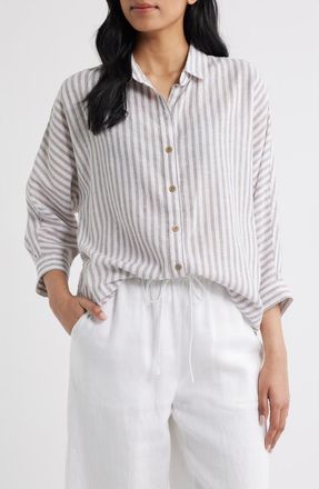 Beach Lunch Lounge Wesley Linen & Cotton Shirt in Terrace Stripe at Nordstrom, Size X-Large