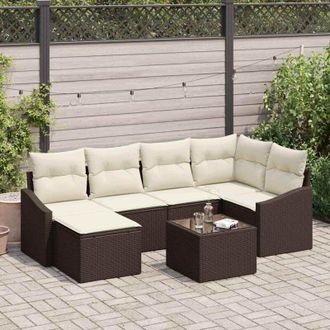vidaXL Vidaxl - Conjunto De Comedor De Jard&iacute;n Con Coj&iacute;n 7 Pcs Marr&oacute;n, Crema