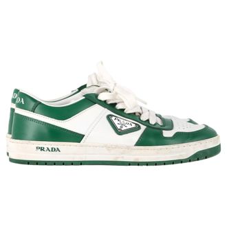 Prada Pre-owned Womens Downtown Low-Top Sneakers in Green and White Leather - Size EU 38
