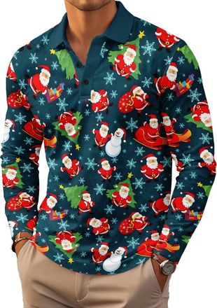 Generic Mens Polo Shirt Regular Fit Casual Golf Long Sleeve Collared T-Shirts Funny Casual Christmas Shirt Xmas Gifts (UK, Alpha, XXL, Regular, Regular, Style