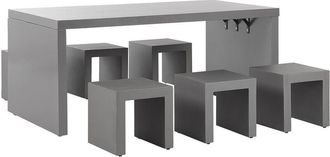Beliani Conjunto De Comedor De Jard&iacute;n Mesa Rectangular De Cemento Reforzado Gris 6 Taburetes 6 Plazas Resistente Al Agua Taranto