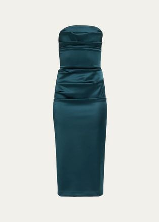 La Petite Robe Di Chiara Boni Voca Strapless Satin Bodycon Midi Dress