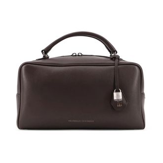 Brunello Cucinelli Dark Brown Leather Bags with Zip - female - Brunello Cucinelli - Handbags - Brown - ONE SIZE - Bags