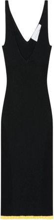 AZ FACTORY V-neck Ribgebreide Midi Jurk - Dames - Kleedjes - Zwart - L - Kleedjes