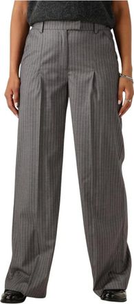 Another Label Broeken, Dames, Grijs, XS, Elegante Pin Stripe Geplooide Broek