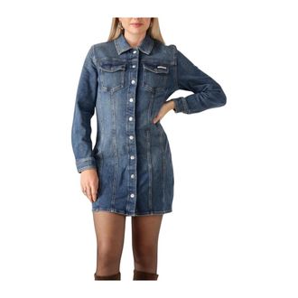 Calvin Klein Kleedjes, Dames, Blauw, XL, Denim, Denim Shirt Dress