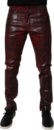 Dolce & Gabbana Red Leopard Cotton Skinny Men Denim Jeans Elastomer Elastane Clothing