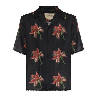 Valentino Garavani Short Sleeve Shirts, male, Black, Size: XL Bowling Shirt