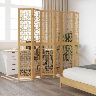 Berkfield Home Room Divider 6 Panels Brown Solid Wood Paulownia