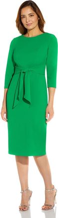 Adrianna Papell Womens Knit Crepe Tie Waist Sheath Dress - Green - Size 6 UK