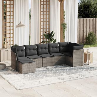 vidaXL Vidaxl - Set De Sof&aacute;s De Jard&iacute;n 7 Piezas Con Cojines Rat&aacute;n Pe Gris