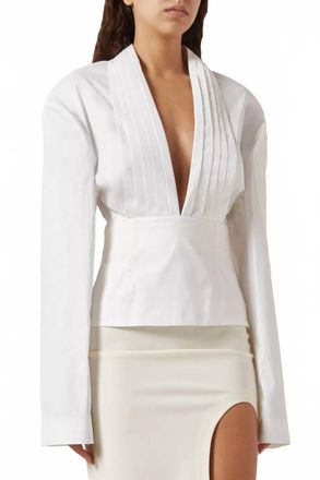 A.W.A.K.E. Cummerbund Collar Tuxedo Top In White