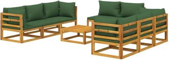 vidaXL Juego Muebles De Jard&iacute;n 9 Piezas Madera Maciza Y Cojines Verdes Vidaxl