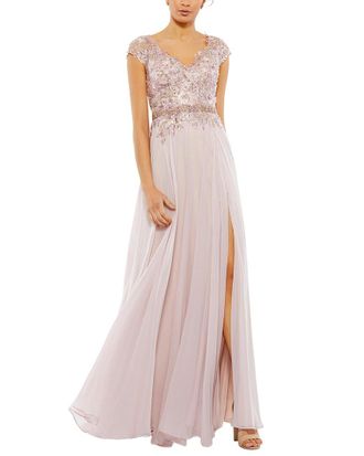 Mac Duggal Embellished Cap Sleeve Bodice Flowy Gown