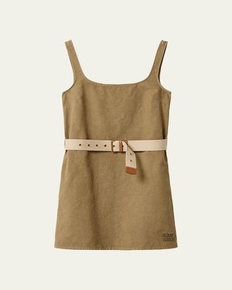 Miu Miu Belted Sleeveless Cotton Mini Dress