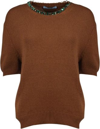 Prada Truien & Vesten, Dames, Bruin, S, Wol, Rondgebreide kleding
