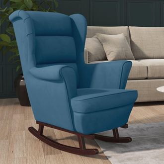 vidaXL Vidaxl - Silla Mecedora Con Patas De Madera De Caucho Terciopelo Azul