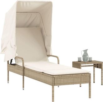 vidaXL Tumbona Con Capota Y Mesa Rat&aacute;n Sint&eacute;tico Beige Vidaxl