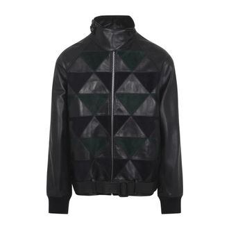 Lanvin Jassen, Heren, Zwart, L, Leer, Intarsia Leren Blouson