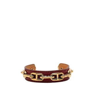 Herm&egrave;s Pre-owned Hermes Leather and Gold Plated Chaine d Ancre Cuff Bracelet Ladies 1GLXCKF7BIVD27SL
