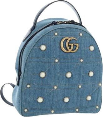 Gucci Pre-owned Vintage Canvas Backpack - Dames - Vintage Rugzakken - Blauw - ONE Size - Leer - Vintage