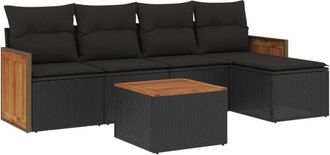 vidaXL Vidaxl - Set De Sof&aacute;s De Jard&iacute;n 6 Piezas Y Cojines Rat&aacute;n Sint&eacute;tico Negro