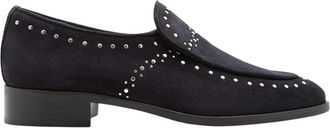 Pertini Blauwe su&egrave;de loafers met studs - Dames - Loafers - Blauw - 38 EU - Su&egrave;de - Schoenen