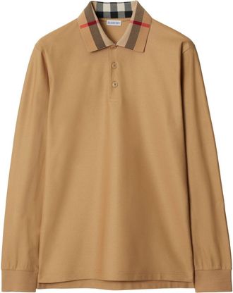 Burberry long-sleeve Check collar cotton polo shirt - men - Cotton/Cotton/Elastane - M - Neutrals