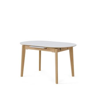 Koketto Home Mesa ext. con tapa porcel&aacute;nica de 140 cm en blanco y patas roble