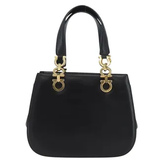 Ferragamo Gancini Leather Black Leather Handbag (Pre-Owned)