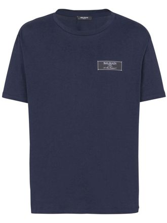 Balmain logo-tag cotton T-shirt - Blue