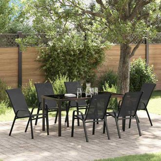 vidaXL Vidaxl - Conjunto De Comedor De Jard&iacute;n 7 Pcs Negro Textileno Y Acero