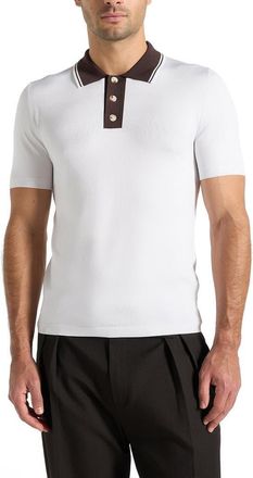 Mani&egrave;re De Voir Roux Contrast Detail Luxe Knit Polo Shirt in White at Nordstrom, Size Xx-Large