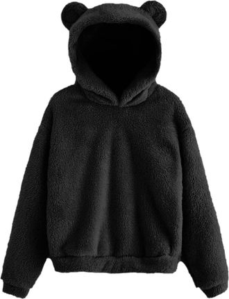 Generic Pullover Hoodies For Women Uk Cute Teddy Fleece Hoodiebear Ear Cute Casual Plushbunny Sweater Fluffyjumpers Fuzzy For Girls Winter Warm Comfy Lovelypu