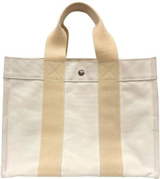 Herm&egrave;s Ivory Cotton Canvas Tote Bag (Pre-Owned)