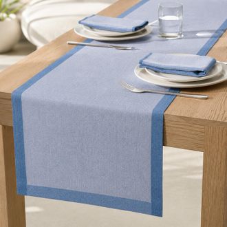 KASANOVA Runner 40x120 cm Chambray blu bordato