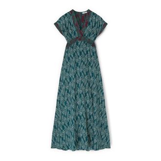 Motivi Lange jurk in satijn met kasjmierprint - Dames - Maxi kleedjes - Groen - 2XS - Satijn - Kleedjes