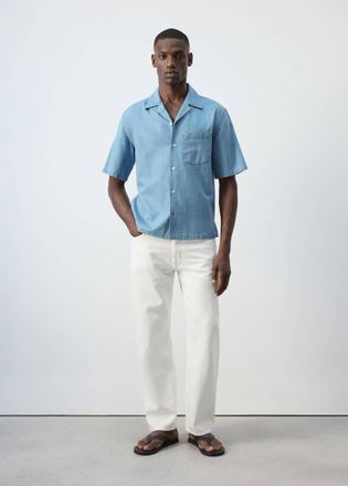Mango Camicia 100% cotone collo bowling azzurro - Uomo - XXL - MANGO MAN