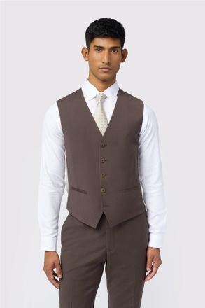 Ted Baker Mens Single Breasted Five Button V-neck Slim Fit Suit Waistcoat in Dark Brown - Size 48 (Chest)